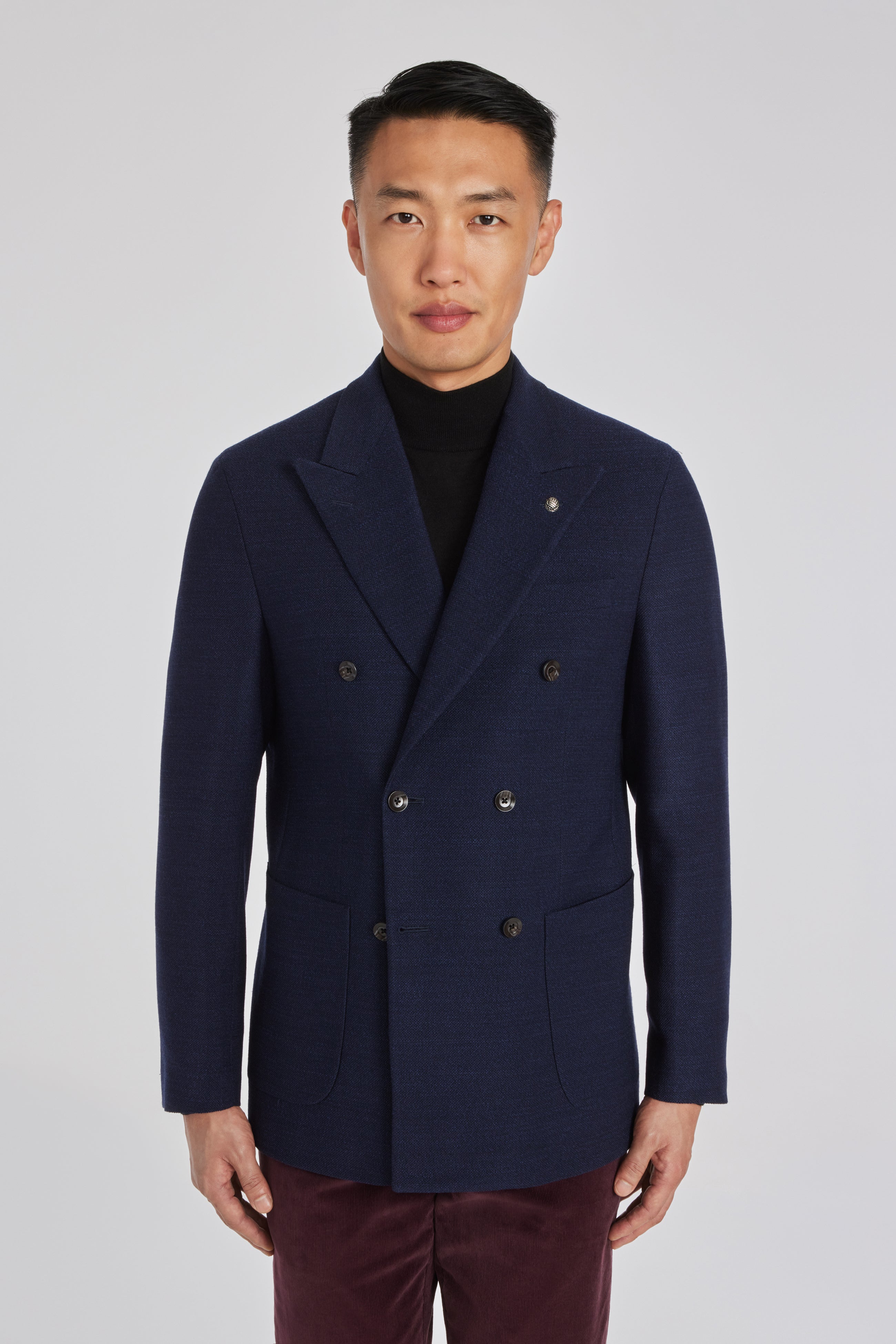 Jack Victor Men's Hill Navy Solid Wool and Lycra Blazer