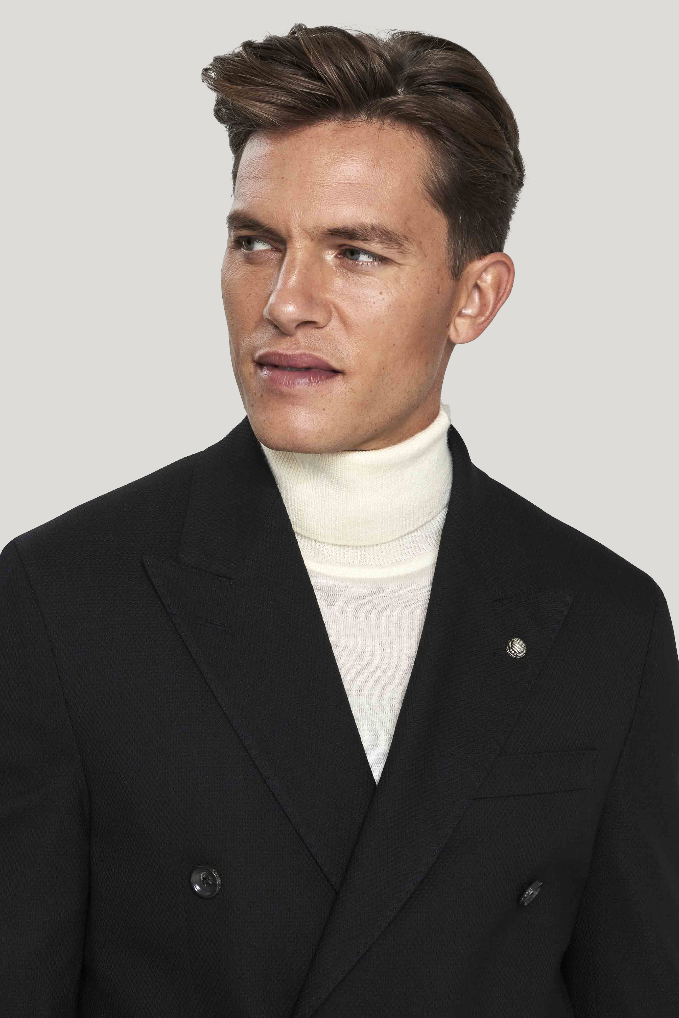 Alt view 1 Black Double Breasted Textured Knit Blazer