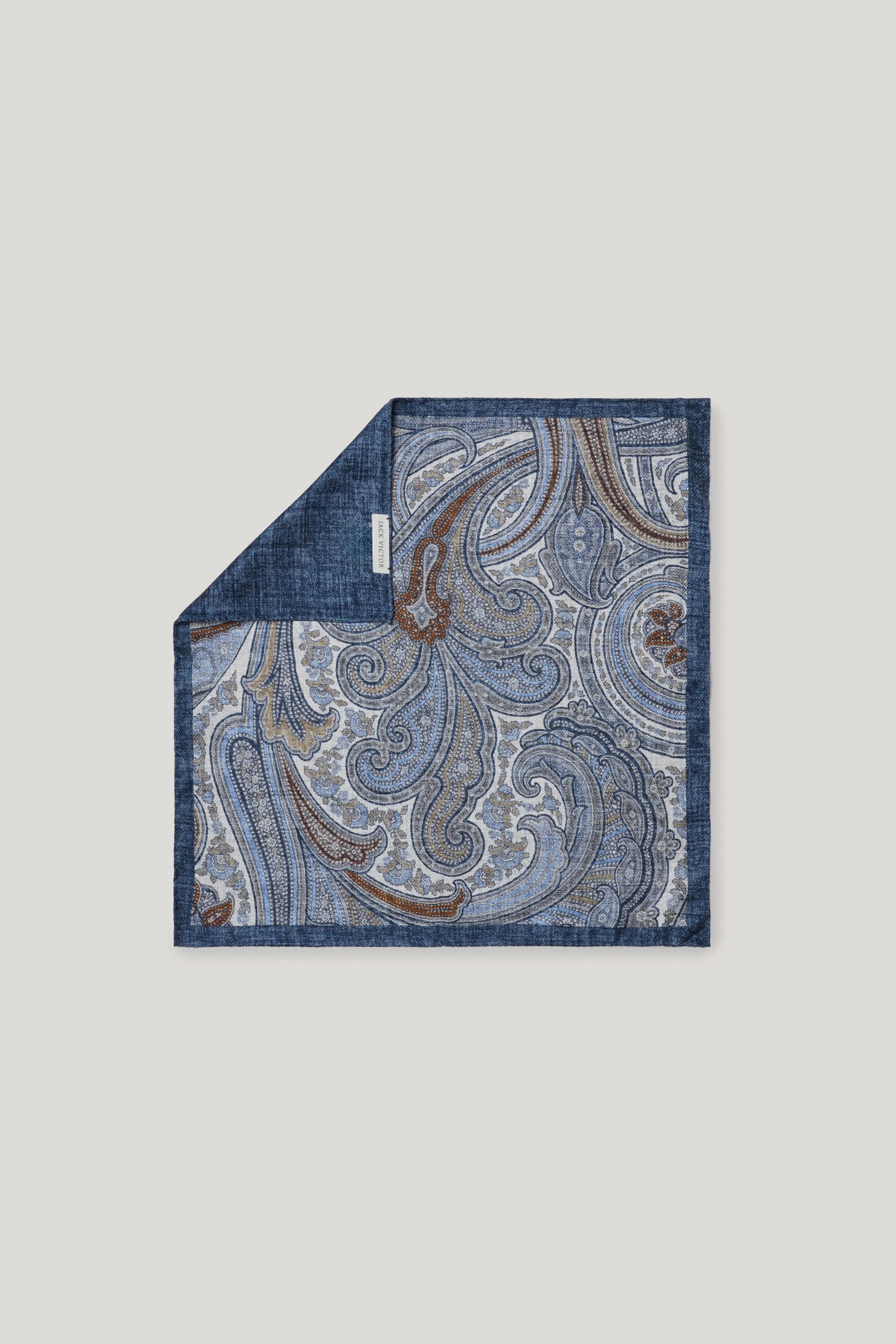 Alt view Navy Paisley Printed Pocket Square