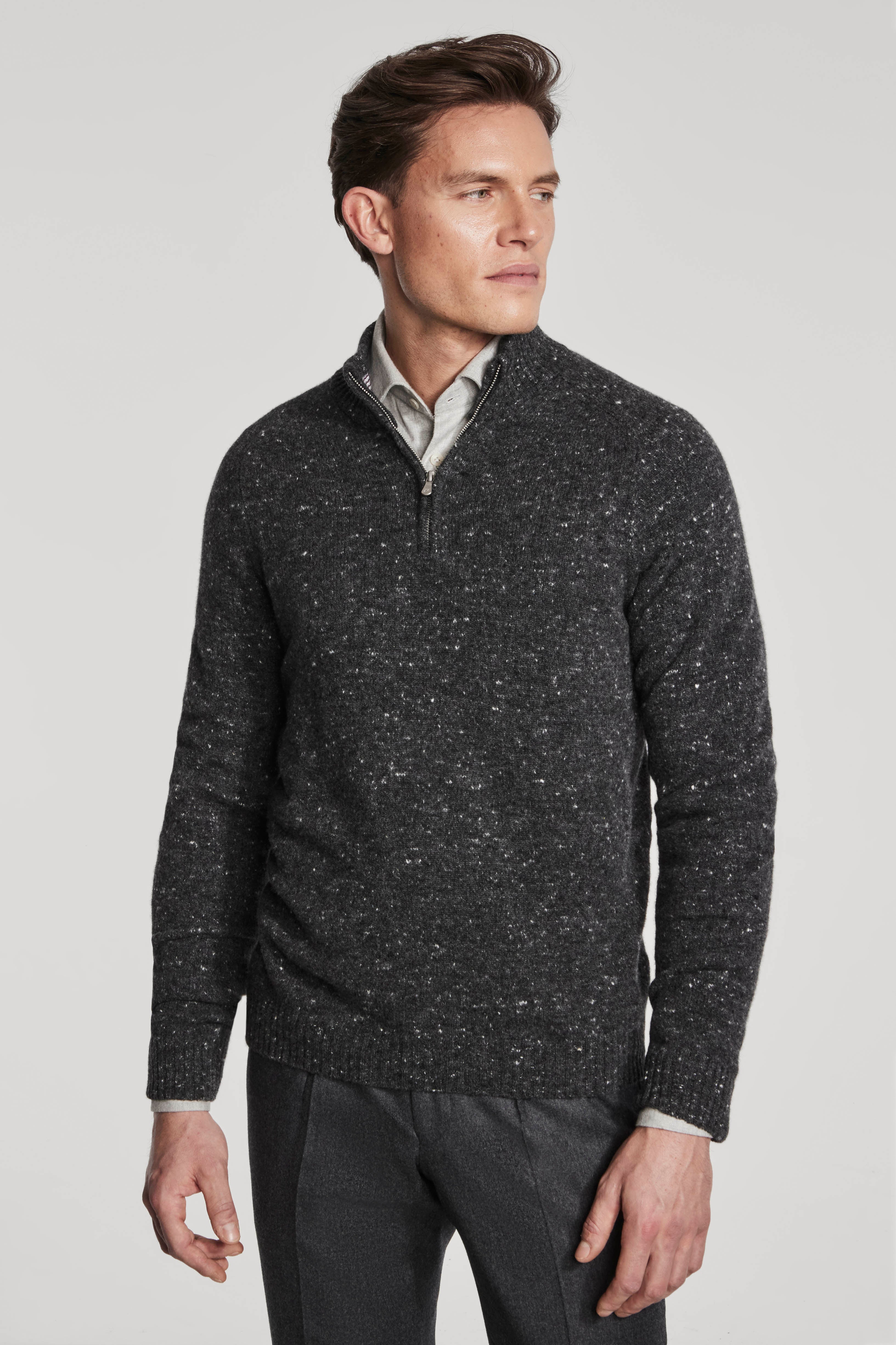 Alt view Charcoal Quarter Zip Donegal Sweater