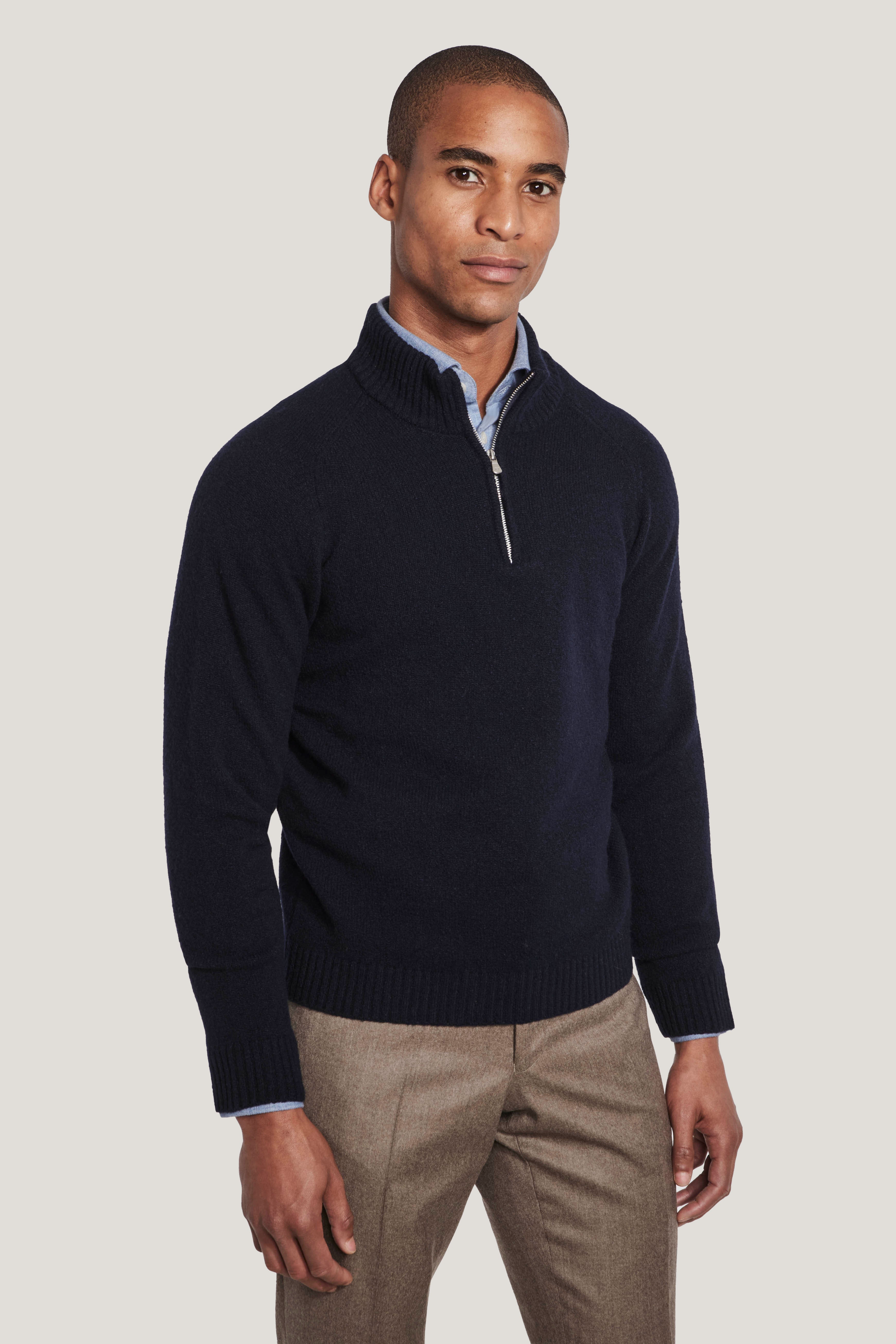 Alt view Navy Quarter Zip Donegal Sweater