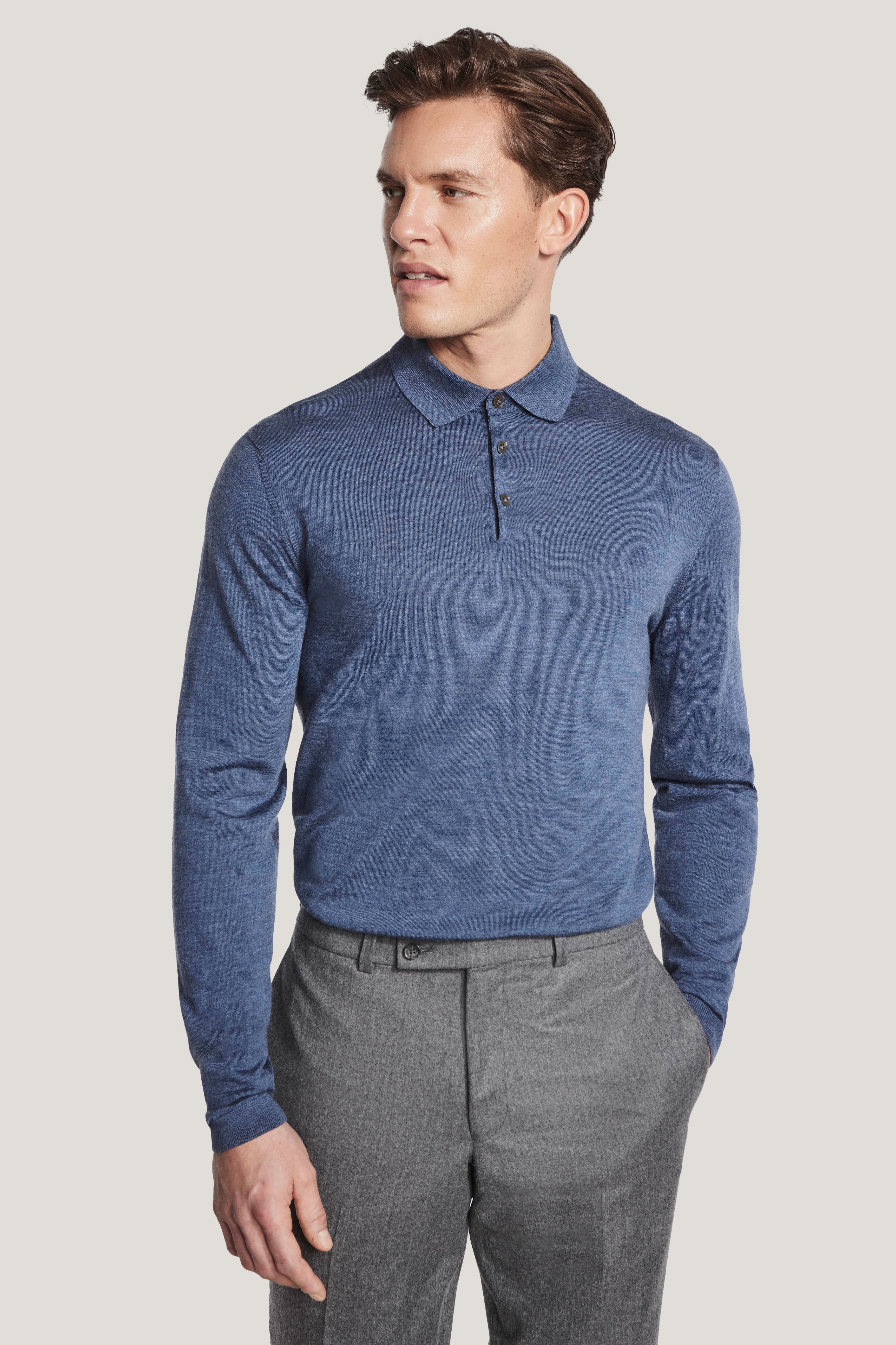 Alt view Mid Blue Long-Sleeve Polo